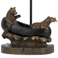 Benjara 150W 3 Way Bear Canoe Table Lamp With Oval Wicker Shade, Antique Bronze