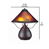 Benjara Pot Bellied Metal Body Table Lamp With Conical Mica Shade, Bronze