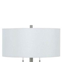 Benjara Metal Body Table Lamp With Fabric Drum Shade And Pull Chain Switch, Silver