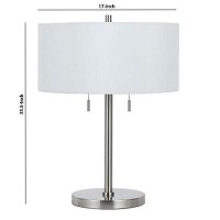 Benjara Metal Body Table Lamp With Fabric Drum Shade And Pull Chain Switch, Silver