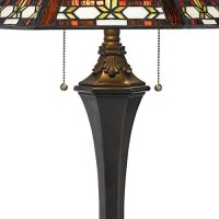 Benjara Tiffany Table Lamp With 2 Pull Switches And Resin Pedestal Body, Bronze