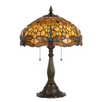 Benjara 2 Bulb Tiffany Table Lamp With Dragonfly Design Shade, Multicolor