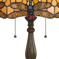 Benjara 2 Bulb Tiffany Table Lamp With Dragonfly Design Shade, Multicolor