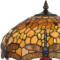 Benjara 2 Bulb Tiffany Table Lamp With Dragonfly Design Shade, Multicolor