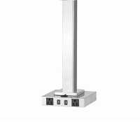 Benjara Bm224678 Trapezoid Shade Table Lamp With Metal Base And 2 Usb Ports, White And Chrome