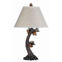 Benjara 3 Way Pinecone Tree Body Resin Table Lamp With Conical Fabric Shade, Gray