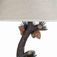 Benjara 3 Way Pinecone Tree Body Resin Table Lamp With Conical Fabric Shade, Gray