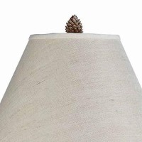 Benjara 3 Way Pinecone Tree Body Resin Table Lamp With Conical Fabric Shade, Gray