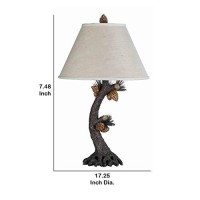 Benjara 3 Way Pinecone Tree Body Resin Table Lamp With Conical Fabric Shade, Gray