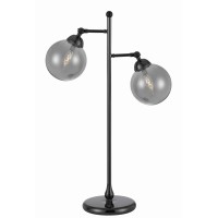 Benjara Industrial Metal Body Table Lamp With Two Glass Ball Shades, Black