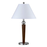 Benjara Bm223697 2 Bulb Wooden Body Table Lamp With Fabric Tapered Shade, White And Brown