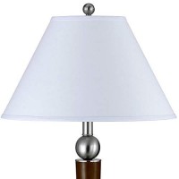 Benjara Bm223697 2 Bulb Wooden Body Table Lamp With Fabric Tapered Shade, White And Brown