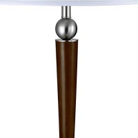 Benjara Bm223697 2 Bulb Wooden Body Table Lamp With Fabric Tapered Shade, White And Brown