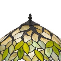 Benjara 2 Bulb Tiffany Table Lamp With Leaf Design Glass Shade, Multicolor