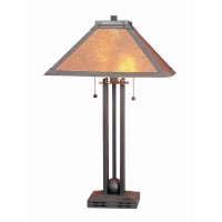 Benjara Ball Inlay Metal Body Table Lamp With Square Mica Shade, Bronze