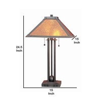 Benjara Ball Inlay Metal Body Table Lamp With Square Mica Shade, Bronze