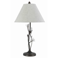 Benjara Bm223610 Pine Twig Accent Metal Body Table Lamp With Conical Shade, Bronze And White