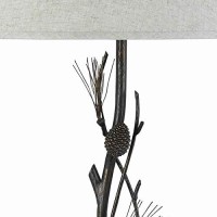 Benjara Bm223610 Pine Twig Accent Metal Body Table Lamp With Conical Shade, Bronze And White