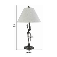 Benjara Bm223610 Pine Twig Accent Metal Body Table Lamp With Conical Shade, Bronze And White