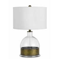 Benjara 3 Way Table Lamp With Glass Round Base And Antique Brass Accent, White