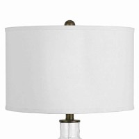 Benjara 3 Way Table Lamp With Glass Round Base And Antique Brass Accent, White