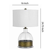 Benjara 3 Way Table Lamp With Glass Round Base And Antique Brass Accent, White