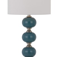 Bestow your home with this elegant and charming table lamp available in set of 2 Stacked ball design ceramic body with cylindrical shaped base completes the look and makes it a piece worth addition Fabric round shade adds to its look