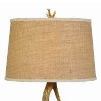 Benjara Textured Fabric Shade Table Lamp With Antler Design Base Beige And Brown