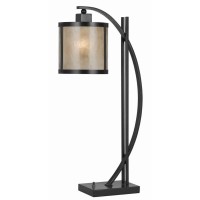 Benjara 60 Watt Table Lamp With Metal Body And Mica Drum Shade Black