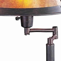 Benjara Metal Body Swing Arm Table Lamp With Conical Mica Shade, Bronze