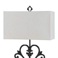 Benjara Bm224661 Rectangular Shade Table Lamp With Scrolled Metal Base, White And Black