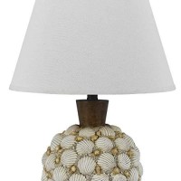 Benjara 150 Watt Seashell Embellished Polyresin Table Lamp, Off White And Brown