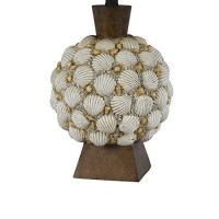 Benjara 150 Watt Seashell Embellished Polyresin Table Lamp, Off White And Brown