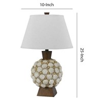 Benjara 150 Watt Seashell Embellished Polyresin Table Lamp, Off White And Brown