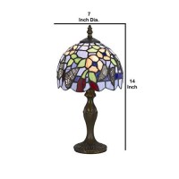 Benjara Metal Body Tiffany Table Lamp With Butterfly Design Shade, Multicolor