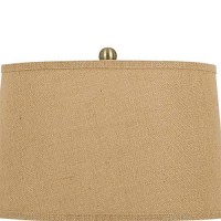 Benjara Glass Body Table Lamp With Tapered Burlap Shade, Gray And Beige