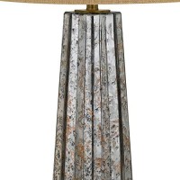 Benjara Glass Body Table Lamp With Tapered Burlap Shade, Gray And Beige