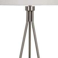 Benjara Bm224792 3 Way Table Lamp With Sleek Metal Body And Fabric Shade, Silver And White