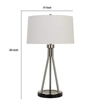 Benjara Bm224792 3 Way Table Lamp With Sleek Metal Body And Fabric Shade, Silver And White