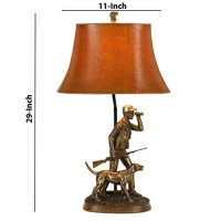 Benjara Bm224761 150 W Bell Shape Leatherette Shade Table Lamp With Hunter Resin Base, Brown