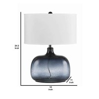 Benjara Glass Body Table Lamp With Drum Shade And Bubble Design, Blue And White