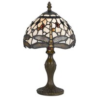 Benjara Metal Body Tiffany Table Lamp With Dragonfly Design Shade, Multicolor