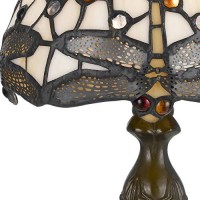 Benjara Metal Body Tiffany Table Lamp With Dragonfly Design Shade, Multicolor