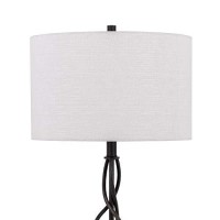 Benjara Round Fabric Shade Table Lamp With Metal Spiral Design Base,White And Black