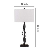 Benjara Round Fabric Shade Table Lamp With Metal Spiral Design Base,White And Black