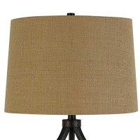 Benjara Bm224683 150 Watt Fabric Shade Table Lamp With Scrolled Metal Base, Beige And Bronze