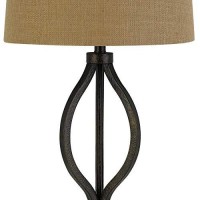 Benjara Bm224683 150 Watt Fabric Shade Table Lamp With Scrolled Metal Base, Beige And Bronze