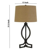 Benjara Bm224683 150 Watt Fabric Shade Table Lamp With Scrolled Metal Base, Beige And Bronze