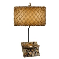 Benjara Fishing Theme Resin Table Lamp With Net Accent Paper Drum Shade, Beige