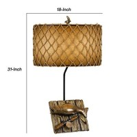 Benjara Fishing Theme Resin Table Lamp With Net Accent Paper Drum Shade, Beige